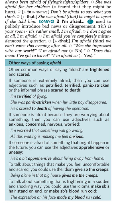 A thesaurus panel from Cambridge Advanced Learner's Dictionary 3rd edition