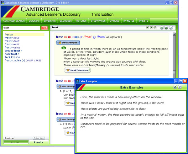 Collocation and extra examples from Cambridge Advanced Learner's Dictionary 3rd edition CD-ROM