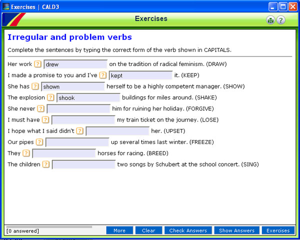 An interactive exercise from Cambridge Advanced Learner's Dictionary 3rd edition CD-ROM