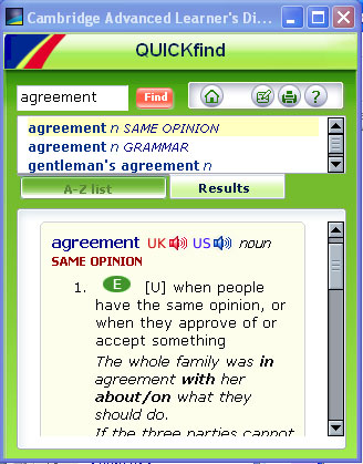 An interactive exercise from Cambridge Advanced Learner's Dictionary 3rd edition CD-ROM