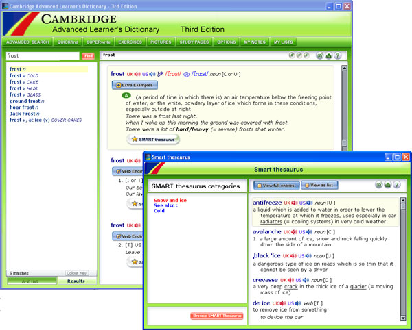 SMART Thesaurus from Cambridge Advanced Learner's Dictionary 3rd edition CD-ROM