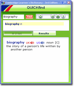 QUICKfind mini pop-up version of the dictionary